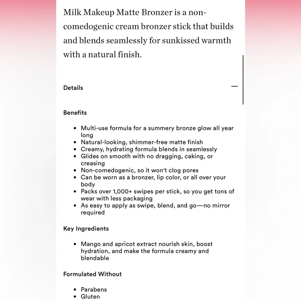 Milk ‘Baked’ Matte Cream Bronzer Stick
